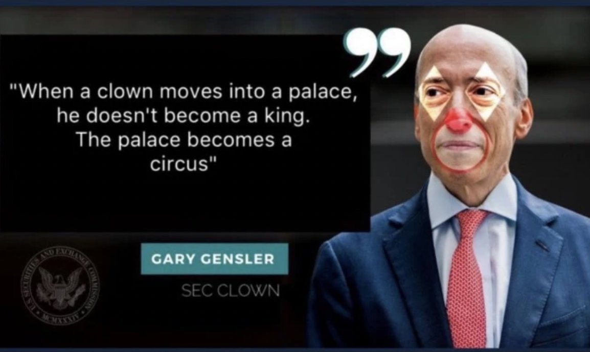 NFTforbonus's tweet photo. Gᴀʀʏ Gᴇɴꜱʟᴇʀ: SEC Cʟᴏᴡɴ

"When a clown moves into a palace, he doesn't become a king. The palace becomes a circus" - Gary Gensler, 𝘱𝘳𝘰𝘣𝘢𝘣𝘭𝘺.

In this thread I'll discuss Gary Gensler and the recent SEC enforcement actions against Coinbase and Binance.

$BTC $ETH $AI https://t.co/NXglExT38a