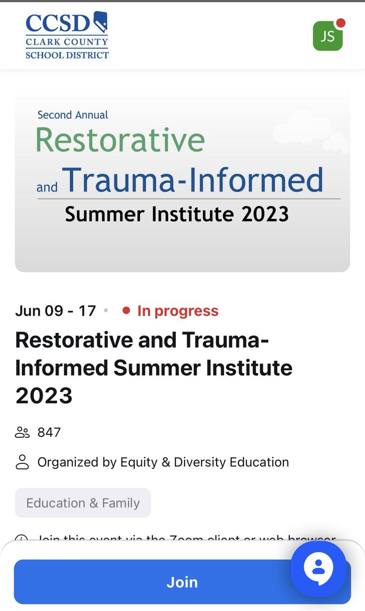 Thanks <a href="/ajcrabill7/">AJ Crabill</a> for setting the tone in Keynote: “Student outcomes don’t change until adult behavior does” for the Restorative and Trauma-Informed Summer Institute 2023. #WeAreCCSD  #RestorativeDoneRight. See you again Saturday, June 10, 2023 at 8:00 AM.<a href="/ClarkCountySch/">CCSD</a>