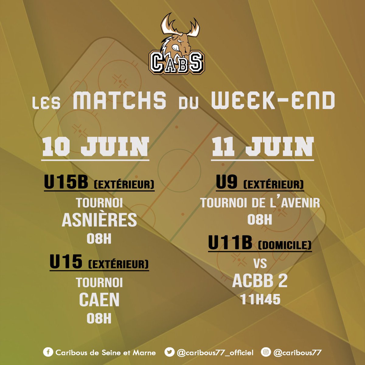 caribous77's tweet photo. LES MATCHS DE CE WEEK-END 🏒🥅⛸

Nous souhaitons bonne chance à nos Caribous ! 💪🏽

#HockeySurGlace #Letsgocabs #Dammarie #Cabs https://t.co/zJ6eK657fF