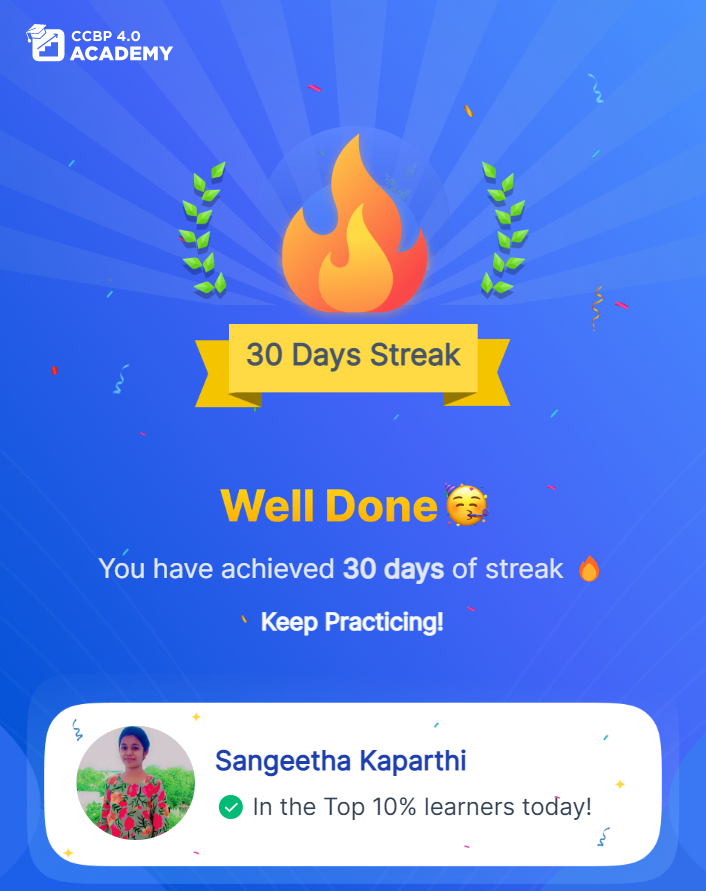 Hello everyone 😀
I achieved 30 days streak 🥳
@nxtwave_tech @rahulattuluri 
#ccbp #ccbpian #nxtwave