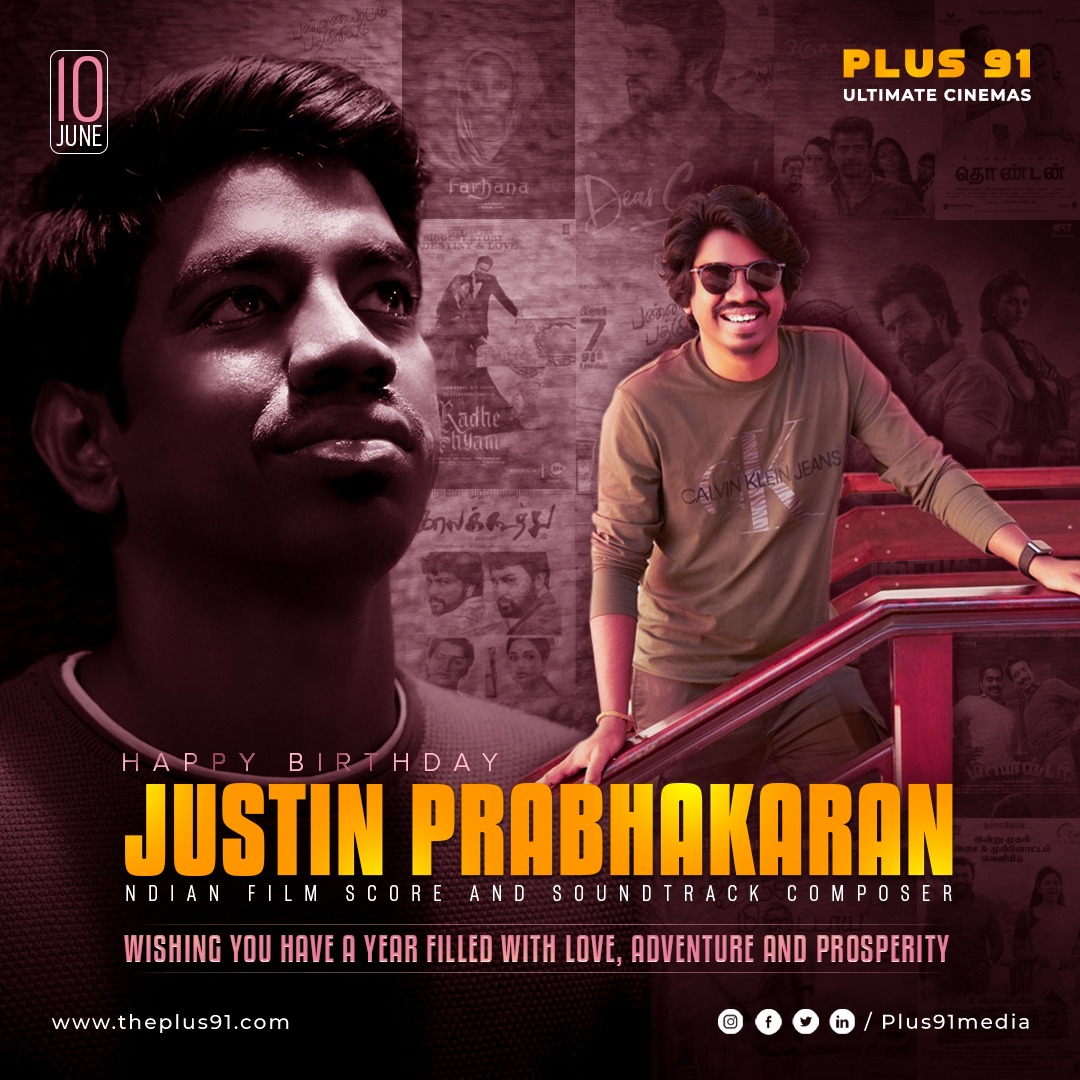 Wishing a very happy birthday to @justin_tunes 🤩🥳
#HappyBirthdayJustinPrabhakaran #JustinPrabhakaran #hbdJustinPrabhakaran #filmscore #filmcomposer #musiccomposer #raavanakootam #navarasa #dearcomrade #gattakusthi #plus91ultimatecinemas #plus91media #plus91entertainment #plus91