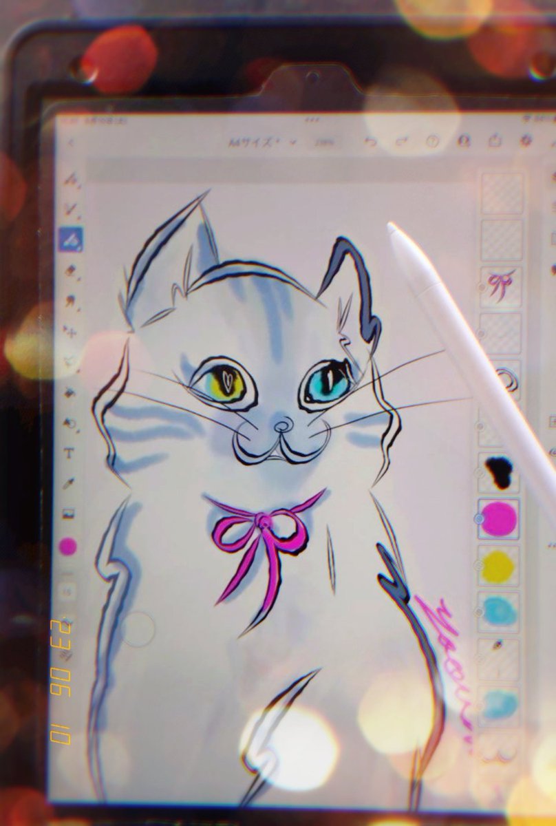 #Apple　#iPad　#Fresco　#猫が好き
#猫の絵　#ゆるいイラスト
念願の。。。ペンタブ描きっ(ΦωΦ)！