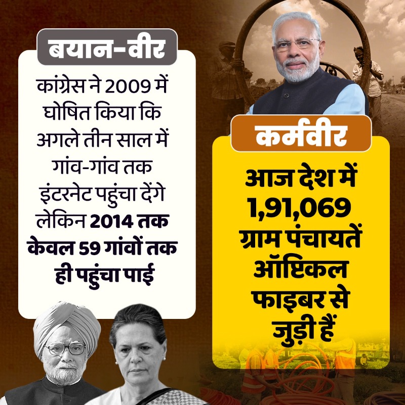 BJP4India's tweet photo. बयानवीर vs कर्मवीर