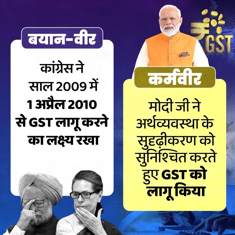 BJP4India's tweet photo. बयानवीर vs कर्मवीर