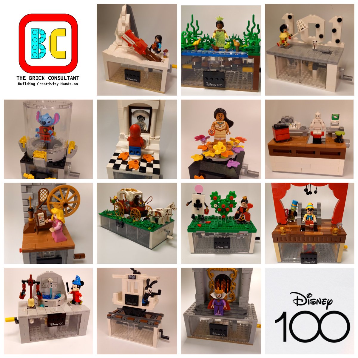 sprguinness's tweet photo. I've now completed all my LEGO Automata designs using the new Disney minifigures. Thanks for all the views, likes and follows. Which one was your favourite? #LEGO #minifigures #disney #Automata #mechanism #kineticmodel https://t.co/jewjfcsLb6