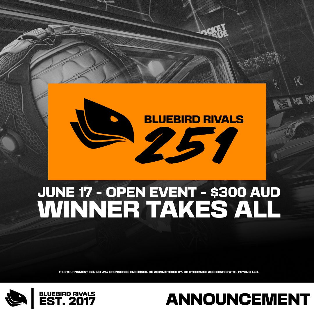 #BlueBirdRivals251 IS ALMOST HERE 🥳

We've managed to fit the key details in this one image and tweet.

▶️ June 17 @ 6pm AEST
▶️ Open event to all
▶️ $300 AUD winner takes all prize pool

But if you want to read the full details
🗒️ tinyurl.com/y62y9rd5