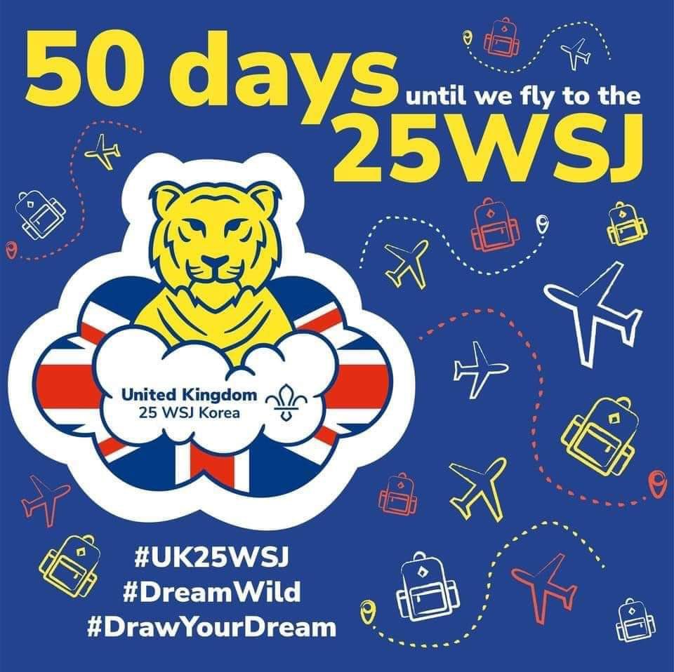 25wsj_unit61's tweet photo. It’s 50 days till we fly! 

In 50 days we’ll taking off on our flight to Seoul for the World Scout Jamboree!

#UK25WSJ #DreamWild #DrawYourDream #Unit61 #MI61 #Hampshirescouts #SouthLondonScouts #UkContingent #50Days #Countdown #Countdowntoflights #CountdownToAirport https://t.co/TJQUr6JKA1