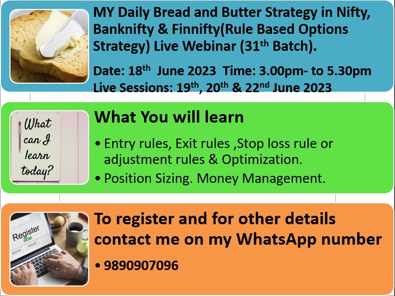 murliota's tweet image. have planned webinar on My daily bread &amp;amp; butter Strategy on 18th June &amp;amp; Weekly IS  on 24th &amp;amp; 25th June 23. All the details are in this link 
docs.google.com/document/d/1Cw…   
ROI for 22-23: 60% I will show the P&amp;amp;L of last 2 years to all students 
Retweet this tweet and get 10% discount