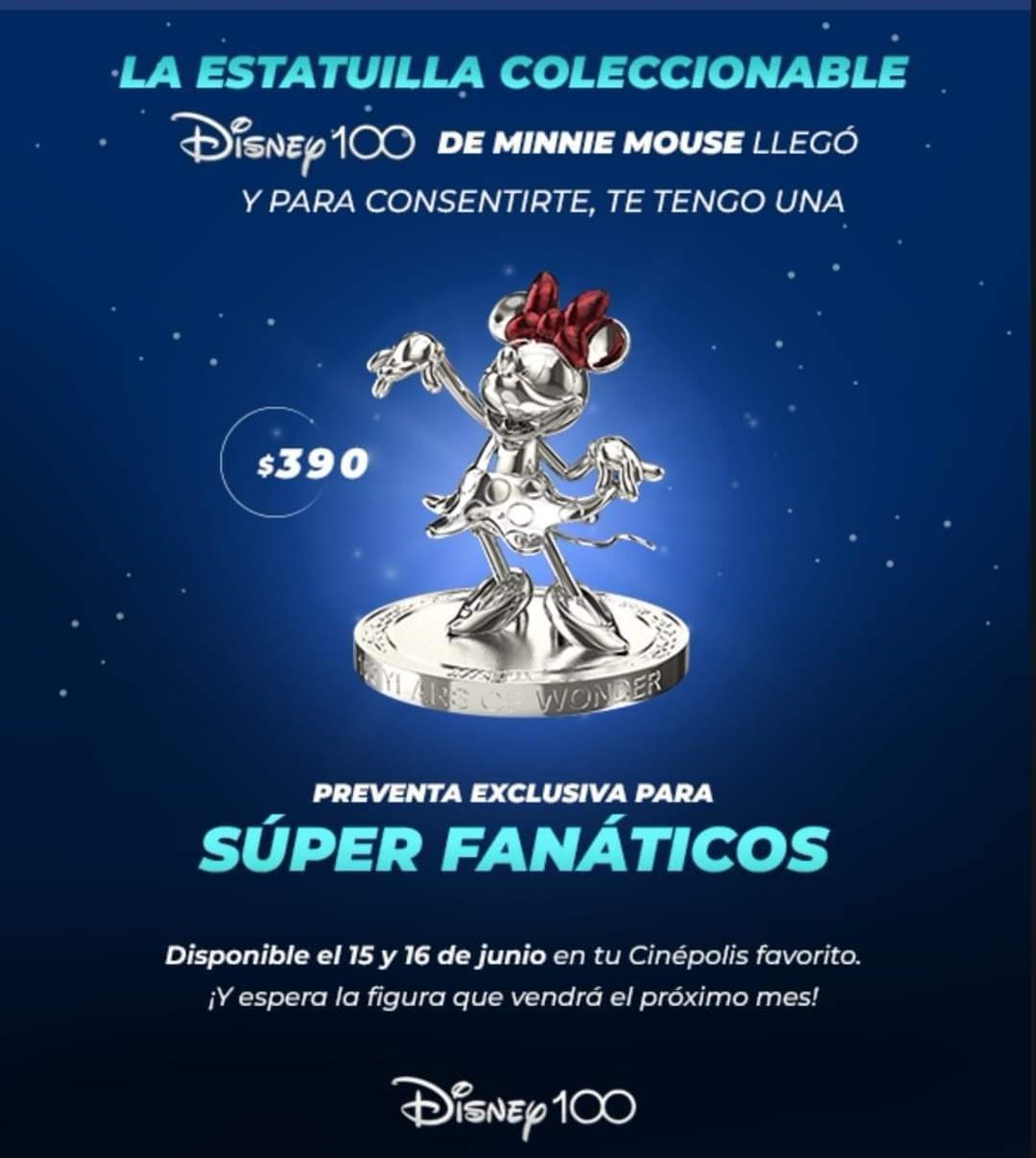 vasosdecineyco1's tweet photo. Este el el precio de las estatuillas que vendera cinépolis por el 100 aniversario de disney
Se vendera una diferente por mes
Y comenzara la preventa de esta primera estatuilla este 15 y 16 de junio con tu tarjeta de  super fanatico y solo se vendera 1 por tarjeta
#cinépolis https://t.co/t0A3ZKvZNp