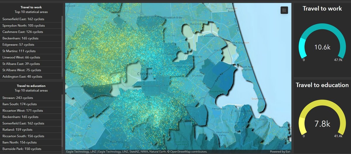 2018 New Zealand Census: cyclists by statistical area ArcGIS Dashboard arcgis.com/apps/dashboard…
A map style inspired by
<a href="/John_M_Nelson/">John Nelson</a> video 'How To Make a Thematic Map Look Like a Terrain Map' #arcgisonline #cyclist #esri #arcgis #ClimateCrisis #Auckland #Wellington #Christchurch