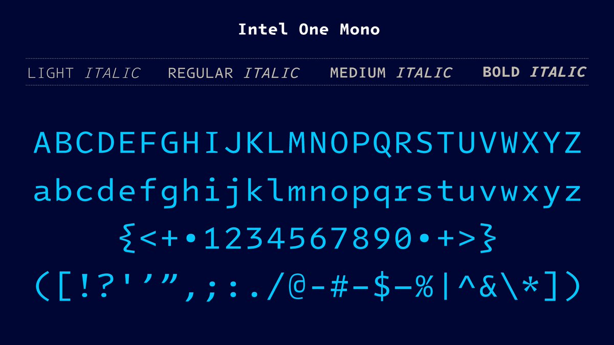 labnol's tweet image. Intel has released a programming font &quot;to reduce eyestrain and developer fatigue&quot; 
github.com/intel/intel-on…