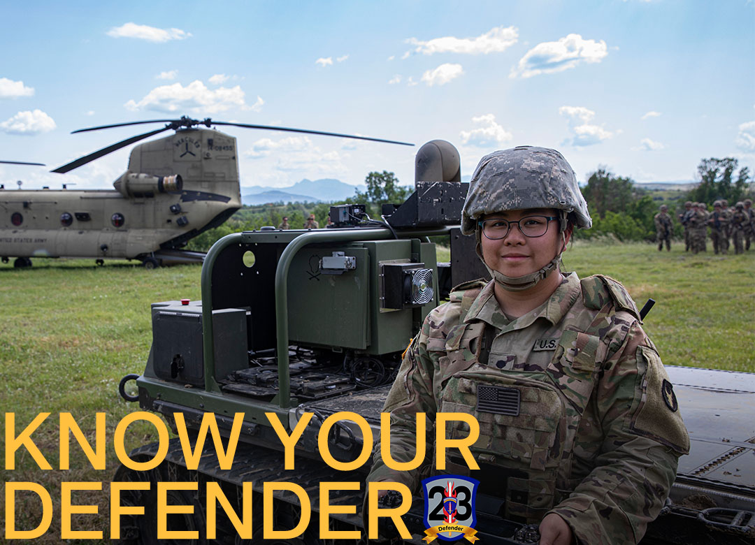 USArmyEURAF's tweet image. #KnowYourDefender 

Meet Spc. Tram Tran, a petroleum supply specialist with the 334th BSB, 1st ABCT, @TheRedBulls, @MNNationalGuard. 

Tran recently participated in the #DefenderEurope exercise #ImmediateReponse 23, which took place in North Macedonia.

#MakingaDifference
