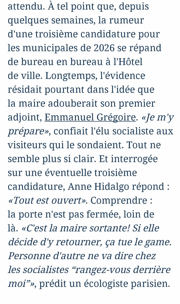 Ça se confirme : A. #Hidalgo en route pour une candidature à un 3ème mandat à #Paris ! 
Je vais surprendre, mais je le souhaite vraiment.
➡️ Moment de vérité : que chacun prenne ses responsabilités : Stop ou Encore #saccageparis ! 
(Avec, bien sûr, la loi #PLM refondue dès 2024).