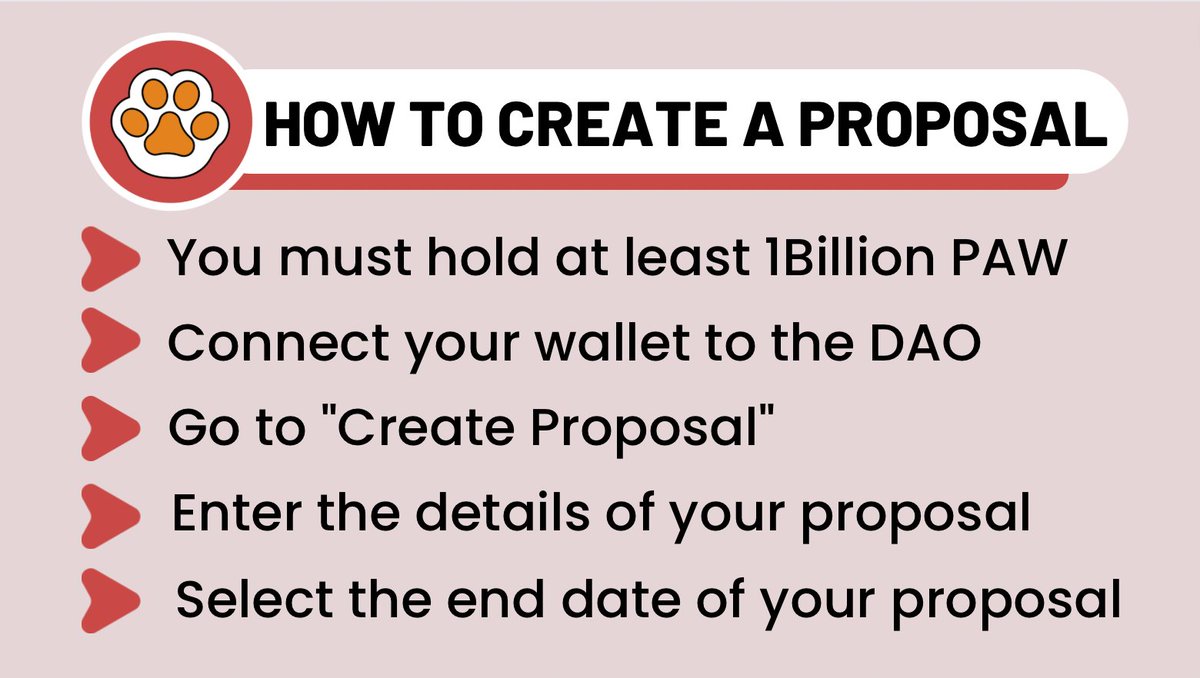 PawChain's tweet image. Curious how to create a proposal on the newly launched PawDAO? Here’s a step-by-step guide. The #PawSwap Community is empowered to govern the $PAW ecosystem. Your voice matters and shapes #PawChain’s future! What will you propose?

dao.pawtests.com
