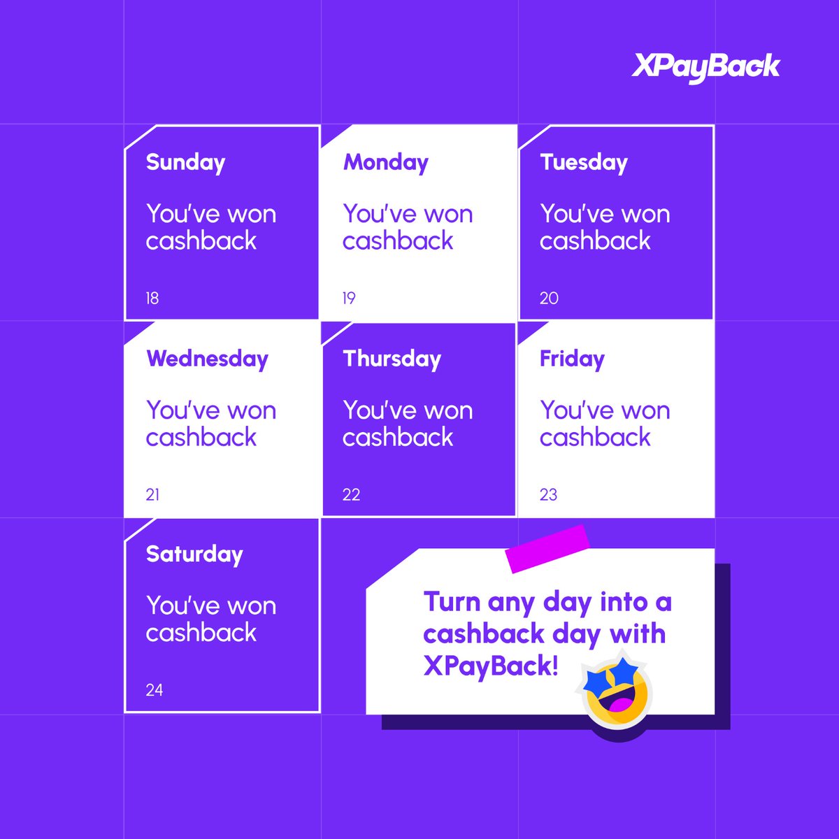 xpaybackglobal's tweet photo. Turn any day into a cashback day with XPayBack! Shop, spend, and earn money back on every purchase. Discover the joy of getting rewarded for your everyday expenses. Just save while you spend!
#XPayBack #ShoppingRevolution #supportlocalbusiness #Rewards #supportlocal #CashBack https://t.co/r8JelSsppm