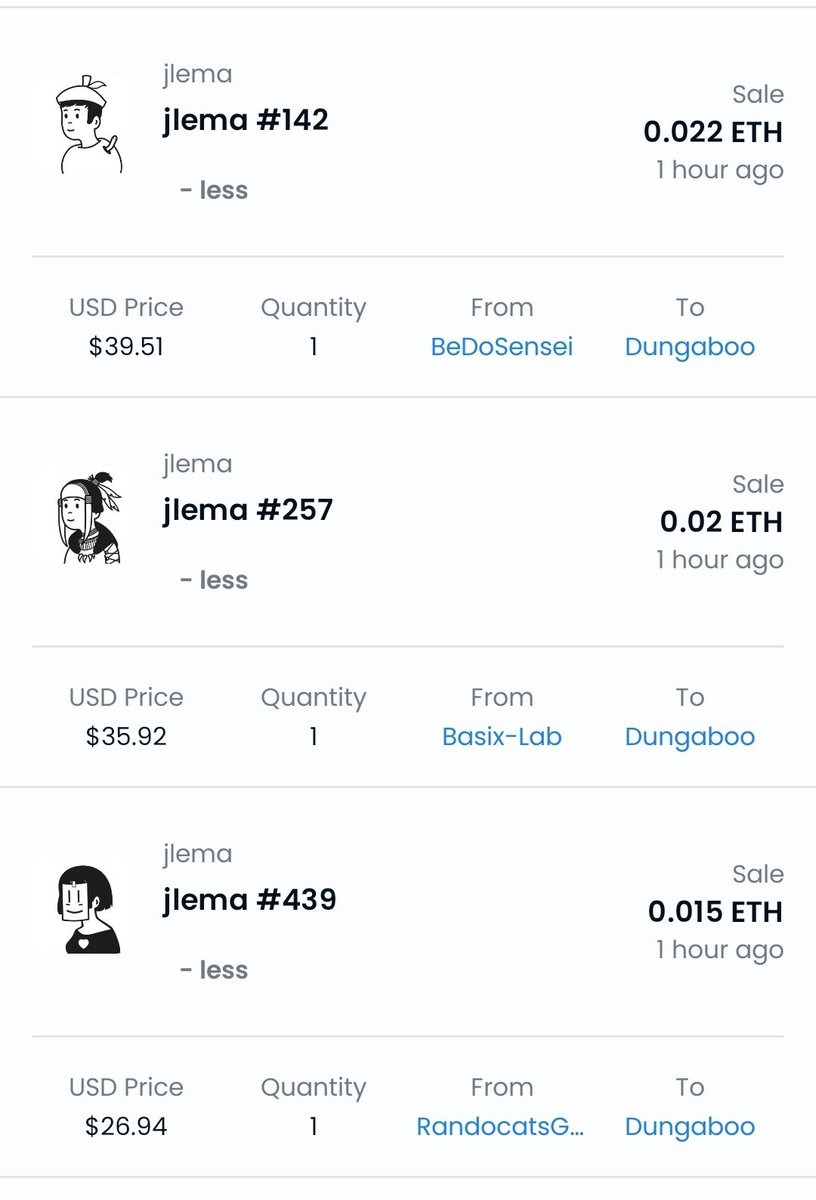OMG <a href="/Dungaboo/">Dungaboo | OtterClam</a> !!!!! She swept 3 jlemas today 😍😍😍😍 thank you so much😉🥰✨ truly appreciate your support 🖤❤🖤❤🖤 

Lets follow <a href="/Dungaboo/">Dungaboo | OtterClam</a> from <a href="/OtterClam/">OtterClam | MINTING OUT! ✨</a> ✨✨✨ 

#NFTcommunity #PolygonNFTs