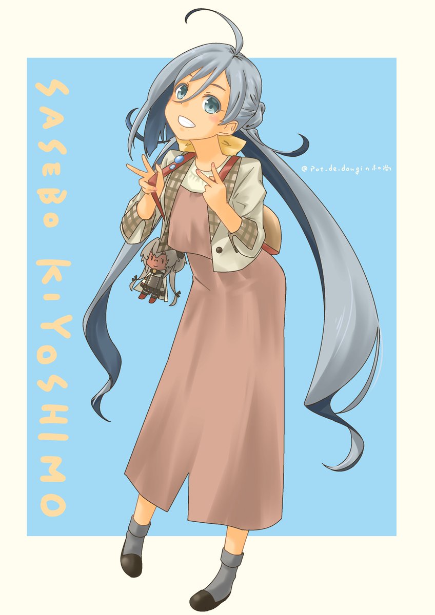 kiyoshimo (kancolle) 1girl solo long hair ahoge twintails dress grey hair  illustration images