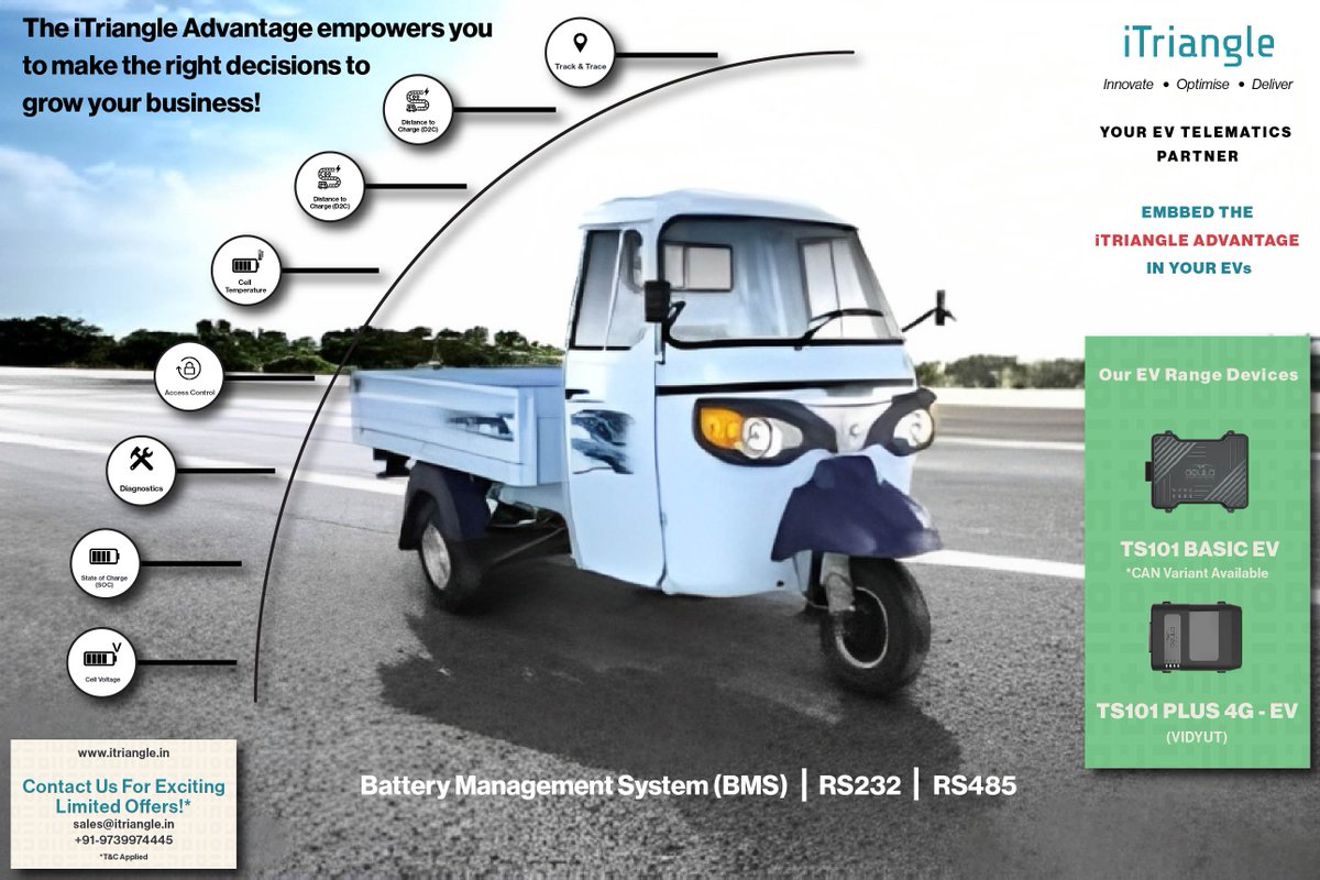 Optimize your EV logistics with the iTriangle Advantage!

#electricvehicle #experience #intelligence #userexperience #iot #electricvehicle #solutions #features #enhance #smartertogether #electricscooters #mobilitysolutions #ampere #jbm #iesa #tatamotors #bajajauto #electriccar