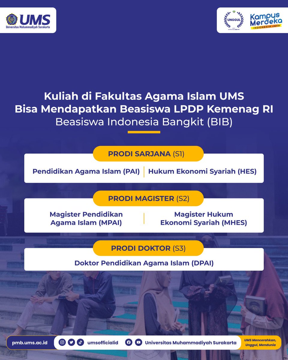 umsofficialid's tweet photo. GenMu cari beasiswa?
Kuliah di Fakultas Agama Islam Universitas Muhammadiyah Surakarta berkesempatan mendapatkan Beasiswa LPDP Kemenag RI, Beasiswa Indonesia Bangkit (BIB). Dari pilihan prodi pada jenjang S1, S2, dan S3.

Kepo lebih lanjut?
Kunjungi laman https://t.co/f9yHrVB6bf.

#UMSurakarta #GenMu #Unggul #Mencerahkan #Mendunia #Muhammadiyah #umssurakarta