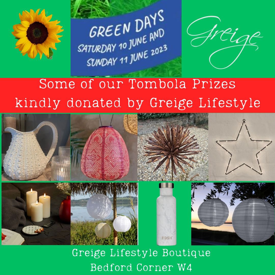 #Greendays #Chiswick #BedfordCorner #BedfordParkFestival come along to the Summer Fair and try your luck on the Tombola - pop over to the shop for a 15% discount