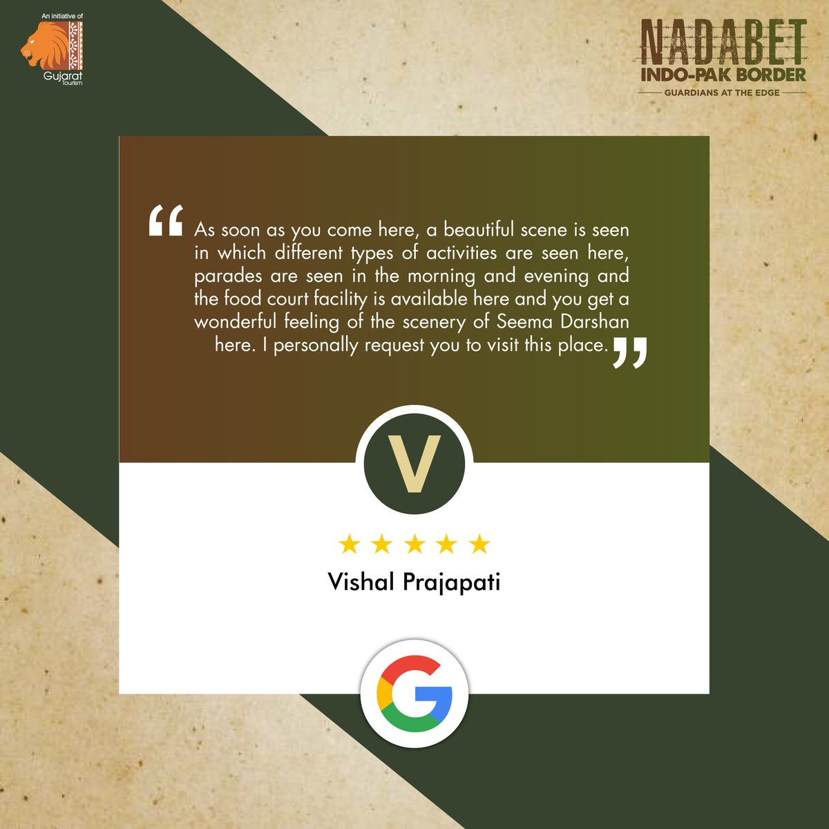 VisitNadabet's tweet photo. Join us as we showcase the diverse expressions of patriotism and experience pride as our visitors have at the Nadabet Indo-Pak Border.

#guestreview #reviews #review #GuestTestimonials #visitnadabet #IndoPakBorder #Gujarat #gujarattourism #exploregujarat #incredibleindia https://t.co/nTyUmMj2a4