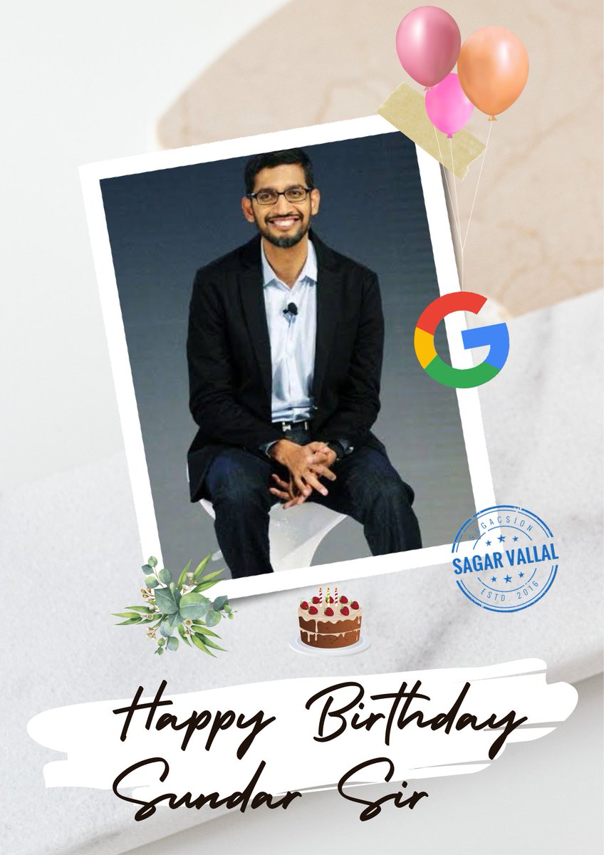 Happy Birthday #SundarPichai Sir
#birthday #birthdaygirl #birthdaycake #birthdayparty #birthdayboy #birthdaygift #birthdays #birthdaypresent #birthdaycelebration #birthdayweekend #birthdaymonth #birthdayfun #birthdaybash #birthdaydinner #birthdaycakes #birthdaygifts #birthdaycard