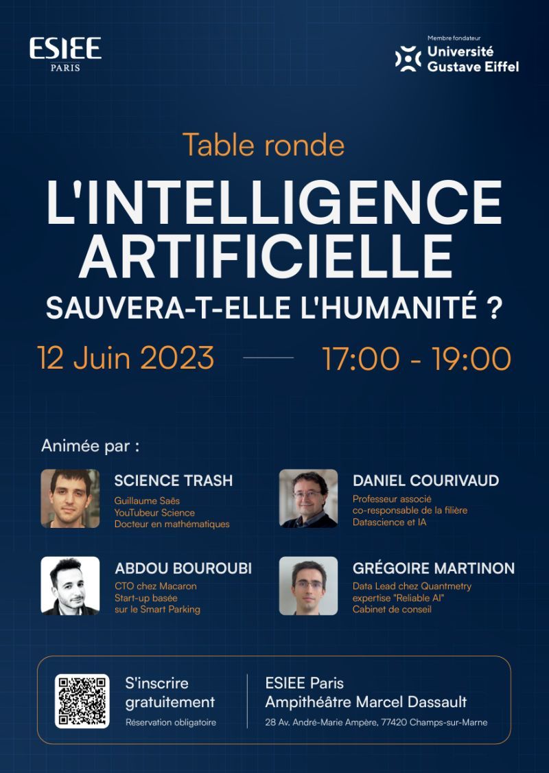 ESIEEPARIS's tweet photo. [Conférence Science Trash] Ingénieurs, chercheurs, ou amoureux des sciences ? Assistez à la conférence organisée par @ESIEEPARIS &amp; Science Trash le 12/06. L'IA sauvera-t-elle l'humanité ? 
👉 Inscriptions : https://t.co/BYatNYNune
#paris #science #IA #AI #intelligenceartificielle https://t.co/igLIifa4qy