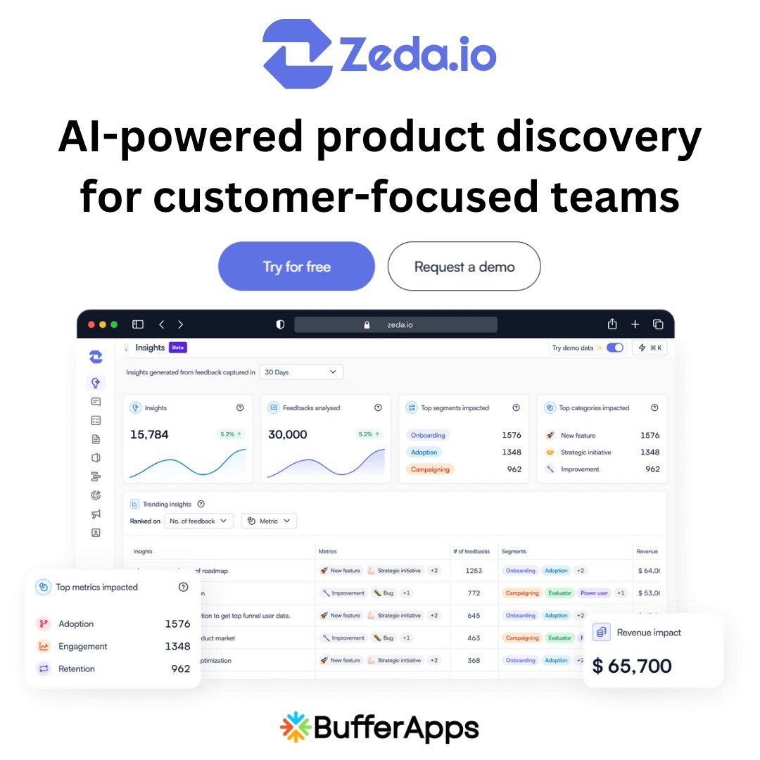 bufferapps's tweet photo. ๐๐๐ฐ๐ฅ๐ฒ ๐๐๐ฎ๐ง๐๐ก๐๐โฌ๏ธโฌ๏ธ
@Zedaio : AI-powered Product Discovery For Customer-focused Teams
๐๐ฑ๐ฉ๐ซ๐๐ฌ๐ฌ ๐ฒ๐จ๐ฎ๐ซ ๐๐ฉ๐ข๐ง๐ข๐จ๐ง๐๐https://t.co/G4mYc56otU
๐๐จ๐ข๐ง ๐๐๐ญ๐ ๐๐๐ฎ๐ง๐๐ก๐https://t.co/pFlBGSGfHX
#SaaS #bufferapps #saasplatform #betalist #betalaunch https://t.co/Y5DLLnrQJC
