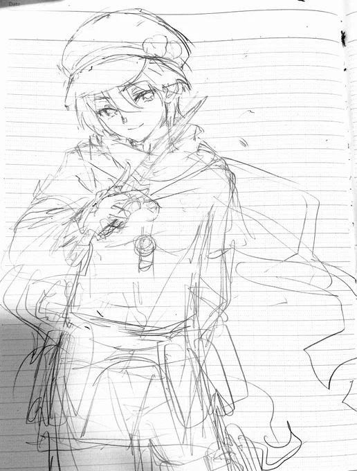@sq_tale この絵はスマホで指塗りしたんですが下書きはこちらのシャーペン画です
下決まらなくて大幅カットしている 