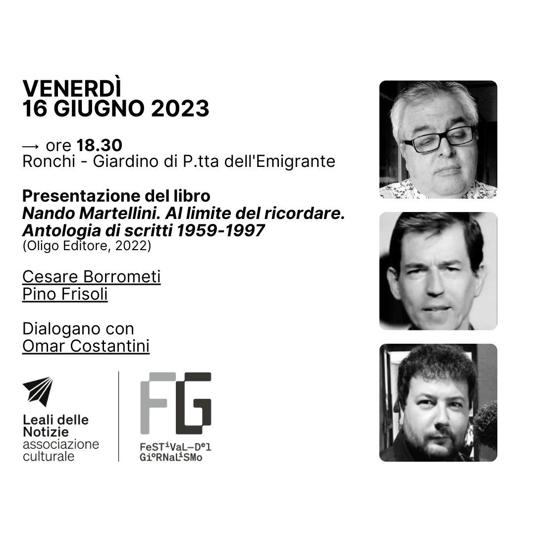 #16giugno continua la IX ed. di @FestJRonchi e alle ore 18.30 presentiamo il #libro su #NandoMartellini con #CesareBorrometi / @PinoFrisoli / @OmarNews24 

#Programma: t.ly/44e_

#giornalisportivi #campionidelmondo #mondiali1982 #Novantesimominuto #calcio #fvg