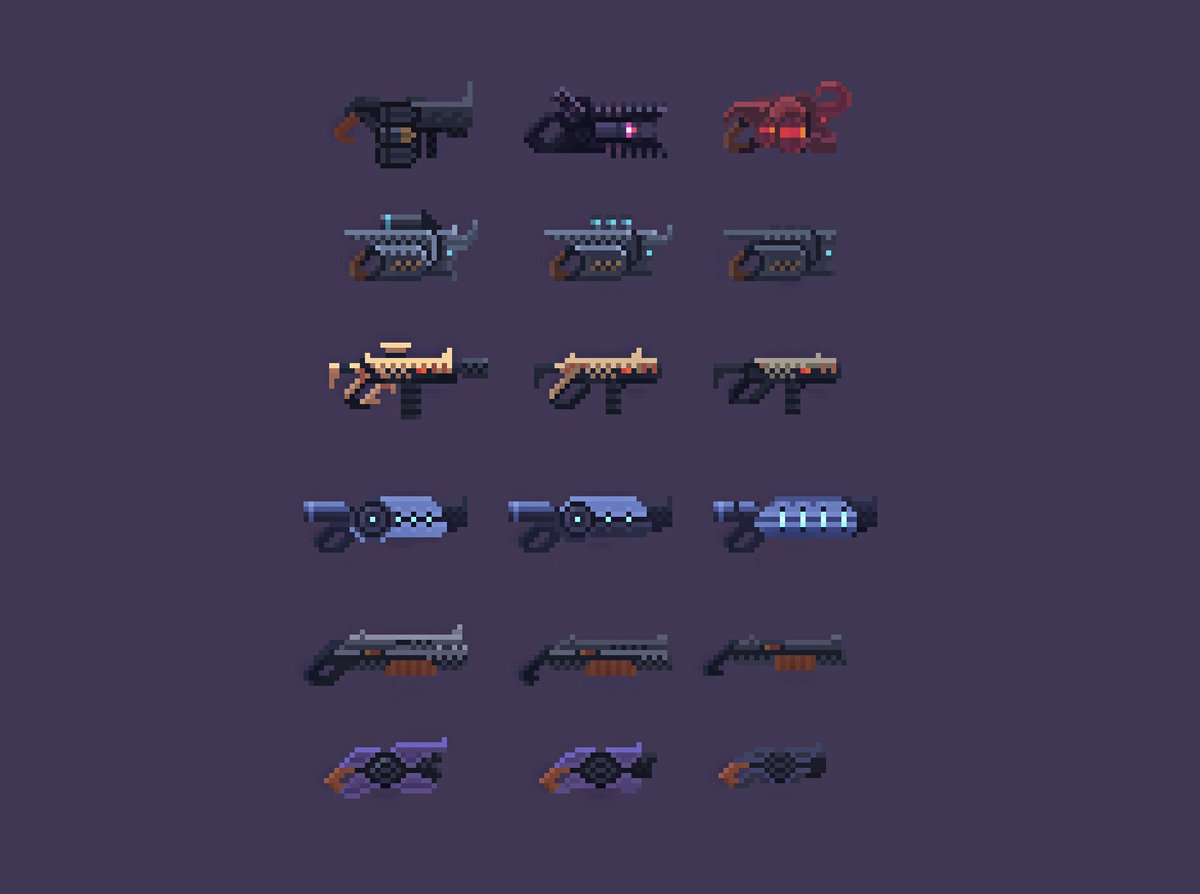 Some various weapons for my current game 'Servitors'

#screenshotsaturday  #pixelart #weapon #gamedev #indiedev #indiegame #indiegamedev #gamedesign #gamedevelopment #gameart #roguelike #servitorsgame