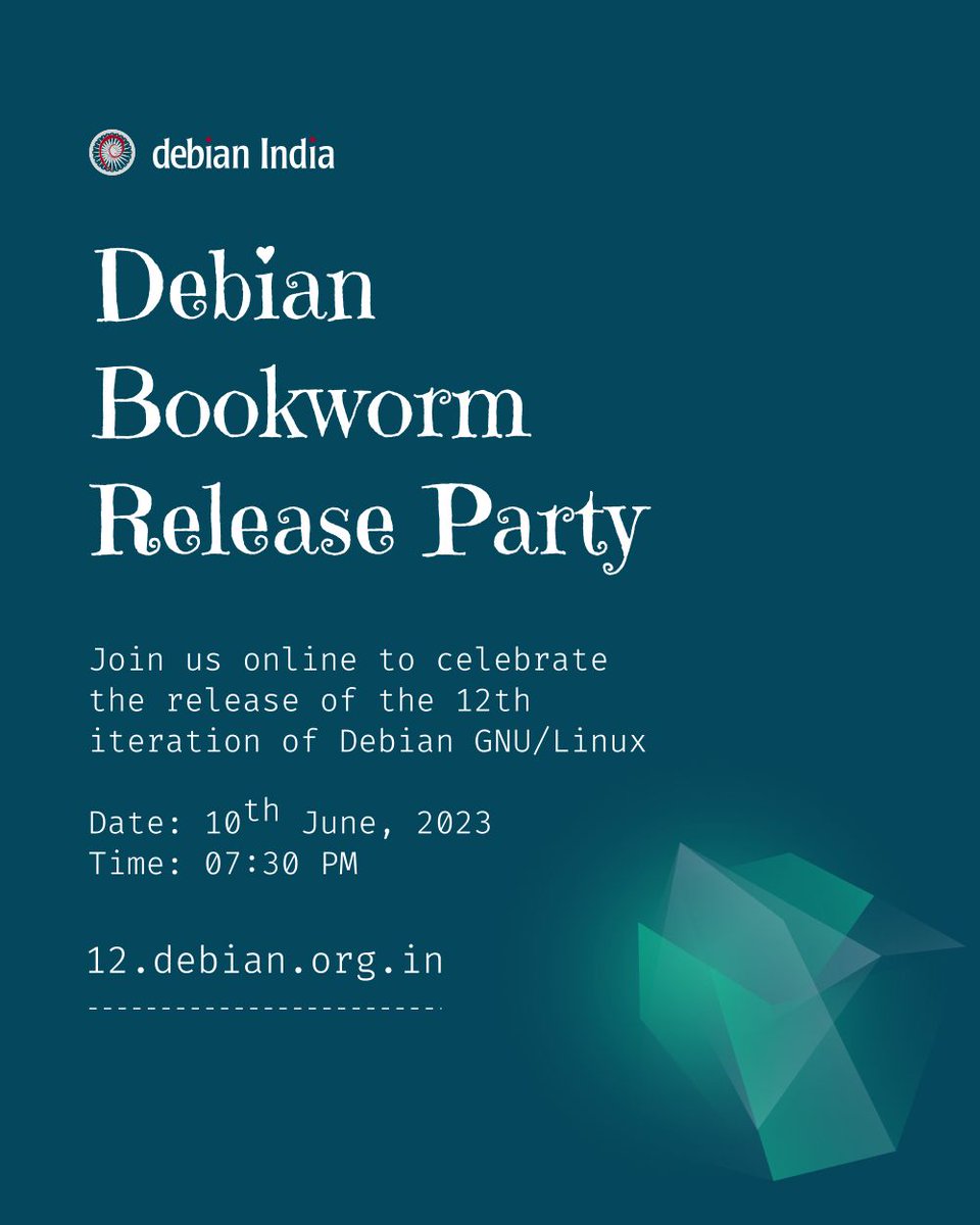 DebianIndia's tweet photo. See you today for Debian bookworm online release party India at 7:30 PM IST.
Where - https://t.co/FLiOdZv3oo
#debian #bookworm #release #debianindia https://t.co/eB9wDV55RB