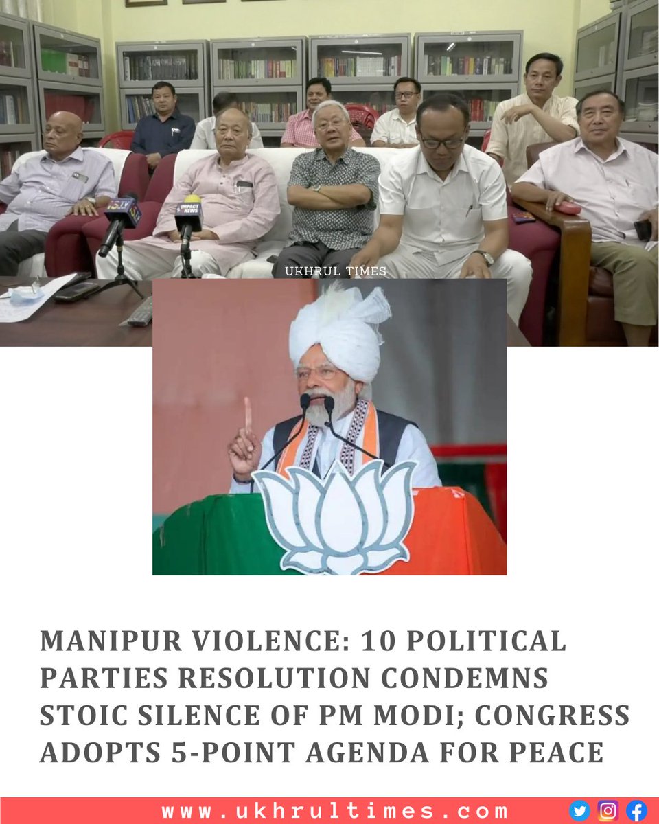 #Imphal, June 9: A delegation of 10 like minded political parties of #Congress party will call on Prime Minister Narendra Modi in #NewDelhi at the earliest to take measures for restoring normalcy in Manipur; Of the three resolutions taken, one strongly condemn the stoic silence…