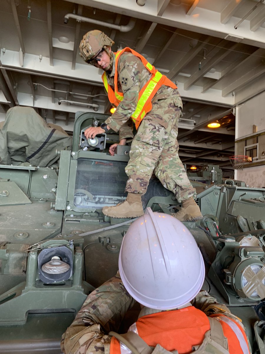 EighthArmyKorea's tweet photo. Equipment belonging to @4thInfDiv, the next Korea Rotational Force, unloads at Pohang, Republic of Korea with the help of 837th Transportation Battalion. https://t.co/eAsGmcyWlN