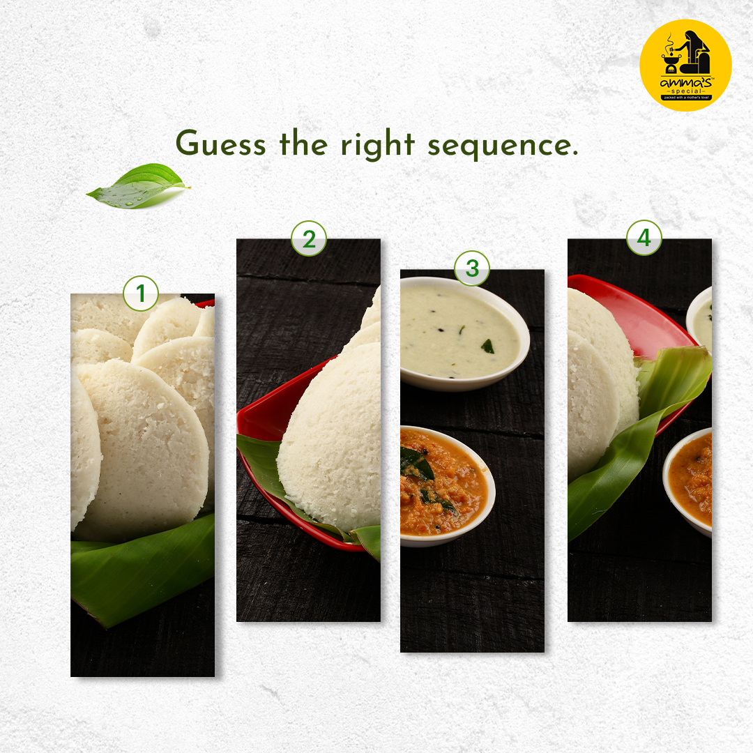 A puzzle for your taste buds!
See if you can arrange these idlis in the correct order.
Share your answers in the comments below.

#AmmaSpecial #AmmaByYourSide #ChooseYourteam #ReadyToEat #MethiThepla #LacchedaarParatha #Idli #Dosa #SouthIndianFood #NorthIndianFood #Foodgasm