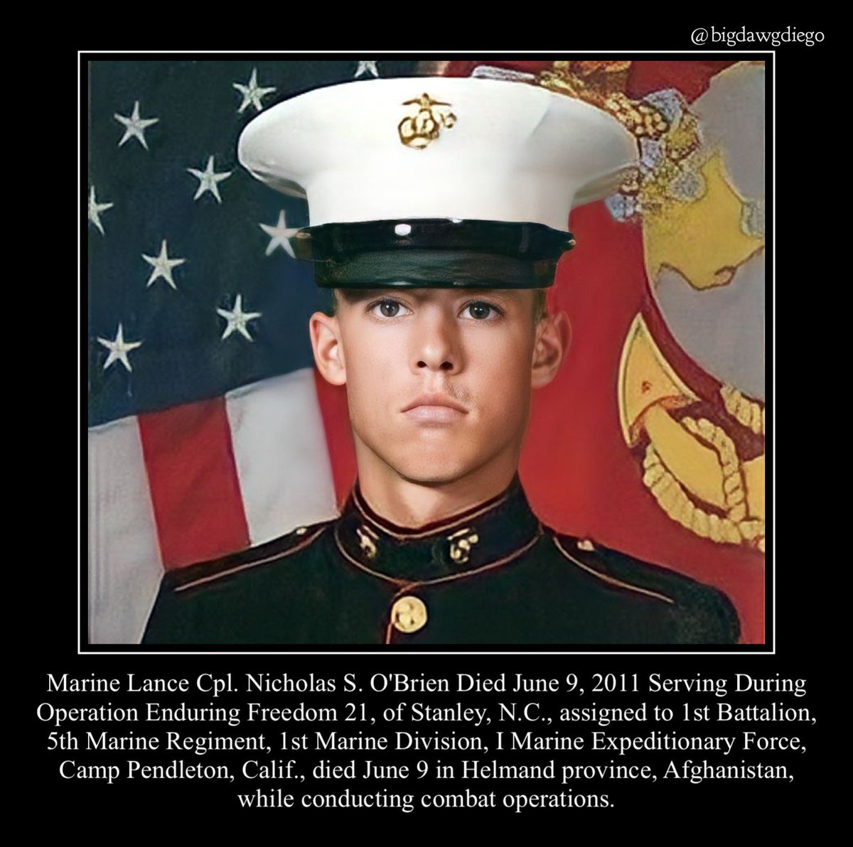 “They Say no man is truly Dead until he is Forgotten, so Today I say your name so you are not.”
#nooneleftbehind #nooneforgotten #thepriceoffreedom #rememberthefallen #usmc #1stbattalion5thmarines #1stmarinedivision