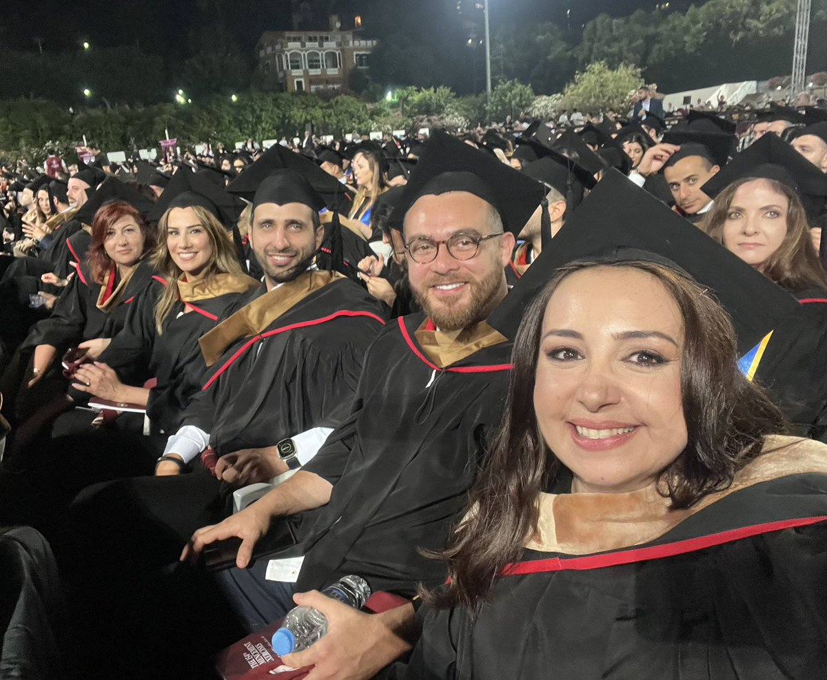 MayaRomani's tweet photo. Faculty at FM &amp; student @AUBOSB in one graduation ceremony! I’m blessed &amp; grateful to belong to @AUB_Lebanon that empowers faculty as much as it supports students!I completed my #EMBA and forever thankful to everyone who made it possible @DrFadloKhuri @ZaherDawy @yusufsidani https://t.co/PBniltqJKv