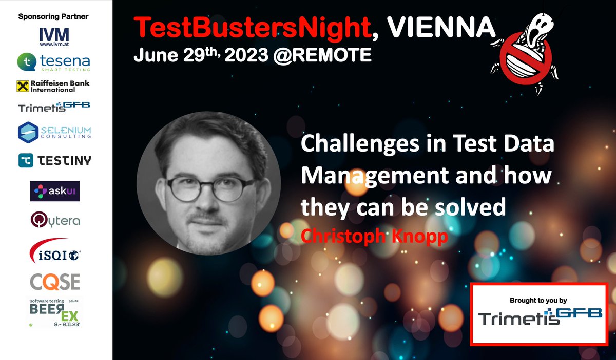 the_agile_carpenter (@rudolfgroetz) on Twitter photo Who ya gonna call? We called Christoph Knopp to talk about Test Data brought to you by <a href="/trimetis_s/">Trimetis Services</a> - supported by <a href="/ask_ui/">AskUI</a> <a href="/IVM_at/">IVM Technical Consultants</a> @TesenaCZ @RBI_Presse <a href="/cqse/">CQSE GmbH</a> <a href="/SeleniumConsul/">Selenium-Consulting GmbH</a> <a href="/iSQICert/">iSQI</a> <a href="/qytera/">Qytera Software Testing Solutions GmbH</a> Testiny.io <a href="/sanae_beer/">SANAE Software Testing BEER</a>
RegisterFREE: bit.ly/3OEukAh Who ya gonna call? We called Christoph Knopp to talk about Test Data brought to you by <a href="/trimetis_s/">Trimetis Services</a> - supported by <a href="/ask_ui/">AskUI</a> <a href="/IVM_at/">IVM Technical Consultants</a> @TesenaCZ @RBI_Presse <a href="/cqse/">CQSE GmbH</a> <a href="/SeleniumConsul/">Selenium-Consulting GmbH</a> <a href="/iSQICert/">iSQI</a> <a href="/qytera/">Qytera Software Testing Solutions GmbH</a> Testiny.io <a href="/sanae_beer/">SANAE Software Testing BEER</a>
RegisterFREE: bit.ly/3OEukAh
