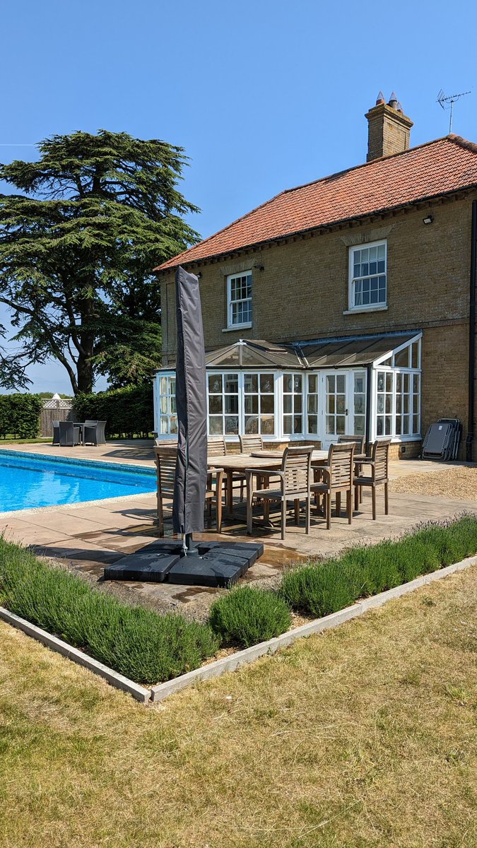 My day yesterday...prep Godwick Hall for a hot weekend for wedding guests...
Clean outdoor pool... Tick
Check sun loungers... Tick 
Install parasol...tick 
Check pool temp ....tick 
Want to stay at Godwick this summer...check out our latest offers at bit.ly/40ODCwb