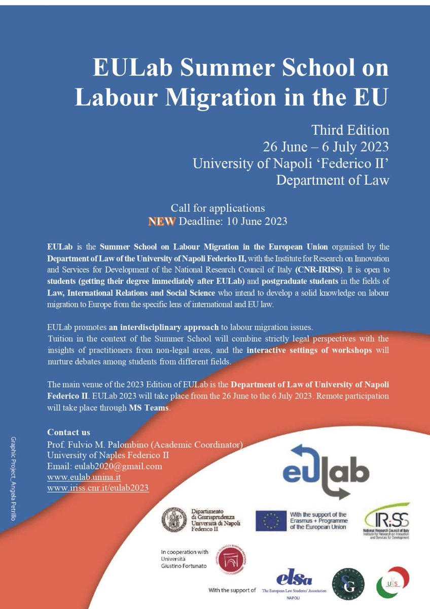 EULabFedericoII's tweet photo. 📢𝐎𝐧𝐥𝐲 𝐚 𝐟𝐞𝐰 𝐡𝐨𝐮𝐫𝐬 𝐥𝐞𝐟𝐭!  

📚Daily courses
Special events: Young Scholars Workshop (26 June), Field Visit (1 July), Roundtable (3 July)

📣 Final Conference (6-7 July)

🗓26 June-6 July 2023
🌎@UninaIT 
⏳ 10 June
📭eulab2020@gmail.com
🔎https://t.co/ql7EFLEdON https://t.co/mDoRygHqx7