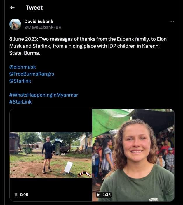 STZLeo2's tweet photo. @Starlink @elonmusk Thank U For Your Support For #Myanmar People. Pls More Help Needed in #Myanmar.
#WhatsHappeningInMyanmar
#RejectMilitaryCoup https://t.co/eKqZUcb5sl