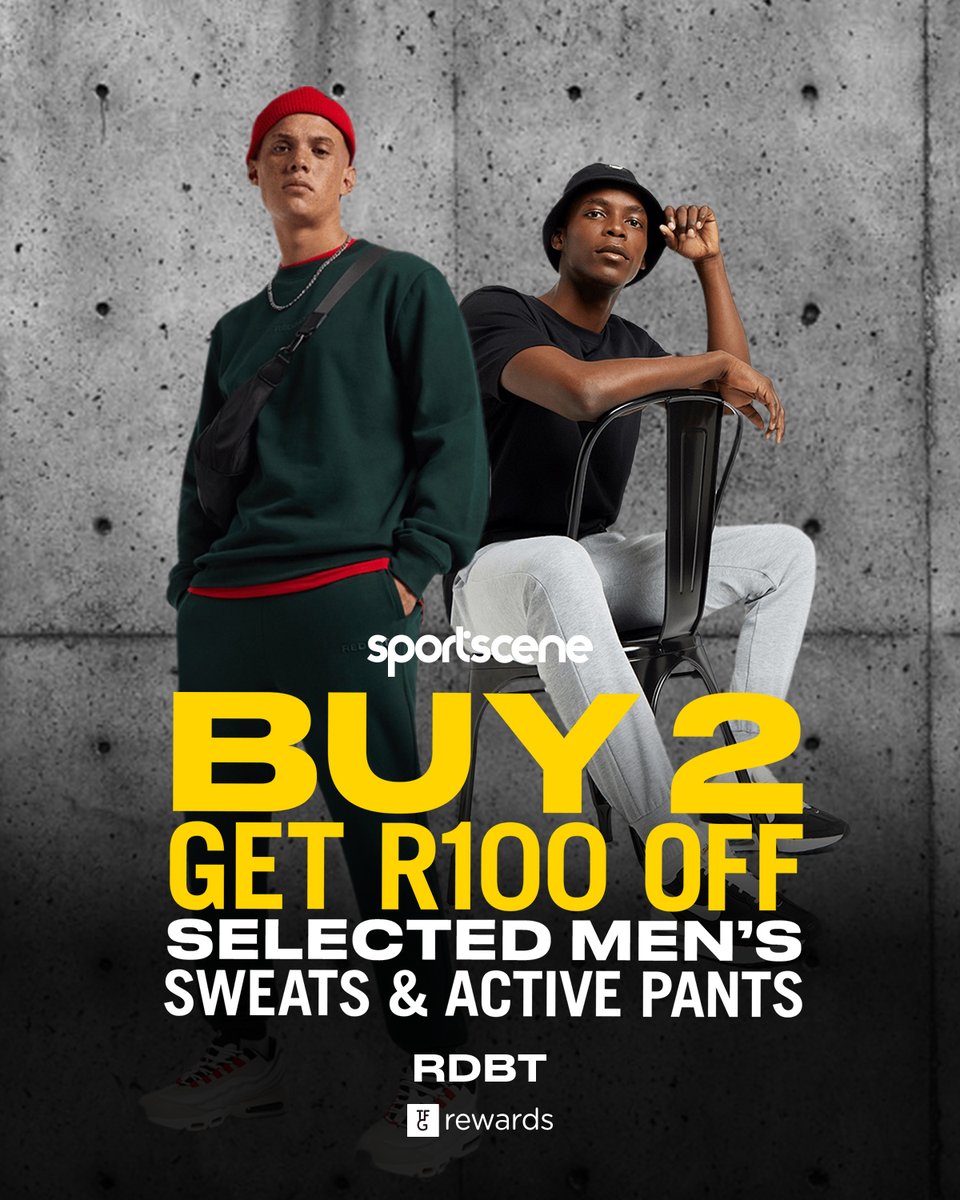 Boost your winter rotation with R100 off when you cop 2 selected Redbat Classics Sweats or Active Pants: bit.ly/3ILnaGB

Mix & match to create your sets.
Exclusive to TFGrewards members, register in-store for free to qualify.

Ends 12 June.
Ts & Cs Apply. E&OE