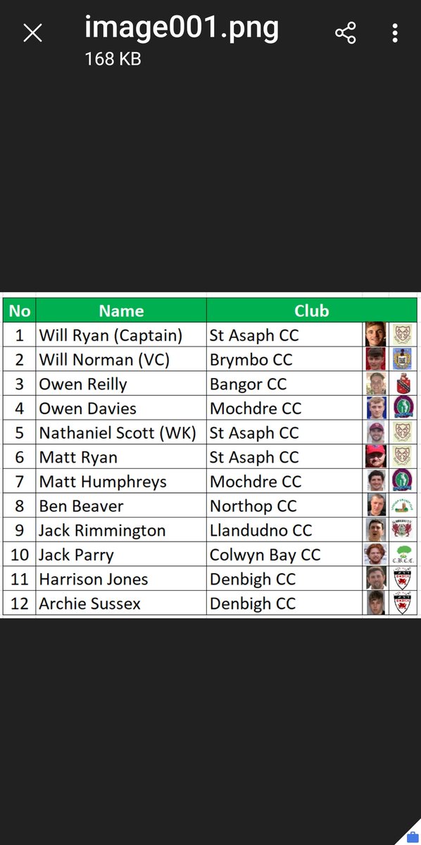 Congratulations to the 12 man Squad that will represent Wales National County North on Tuesday 13th June versus a Staffordshire Development team at Stafford CC in a 50 over game.11am start.