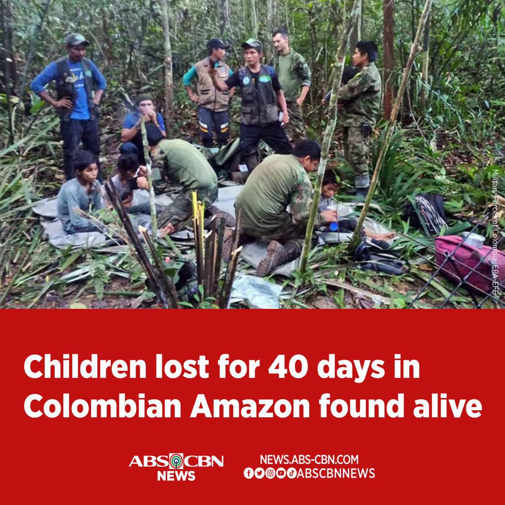 ABSCBNNews's tweet photo. Higit isang buwang nagpagala-gala sa gubat ng Colombia ang mga bata -- edad 13, 9, 4, at 1 -- matapos bumagsak ang sinasakyan nilang Cessna plane.
 
Basahin: https://t.co/b0adPGiEpn https://t.co/b5VU0nvoyN