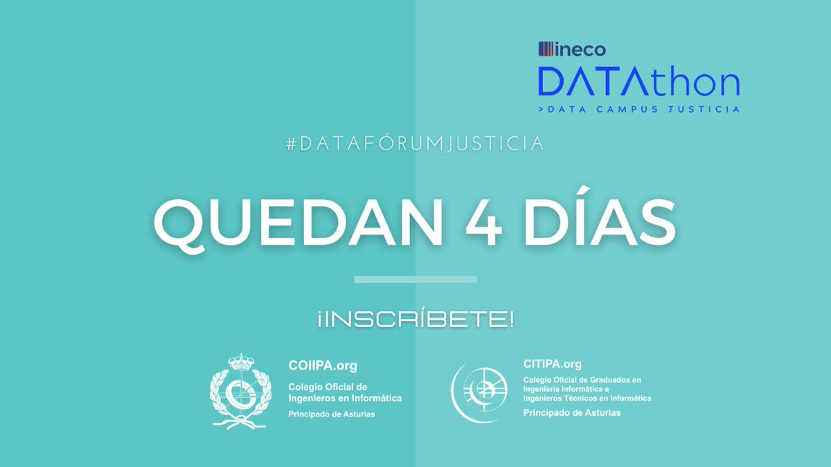 📆 ¡NOS ACERCAMOS!

¡4⃣ días para el Datathon Data Fórum Justicia!

📝 ¡Últimos días para realizar tu inscripción!

impulsotic.org/estamos-listos…

#DataFórumJusticia