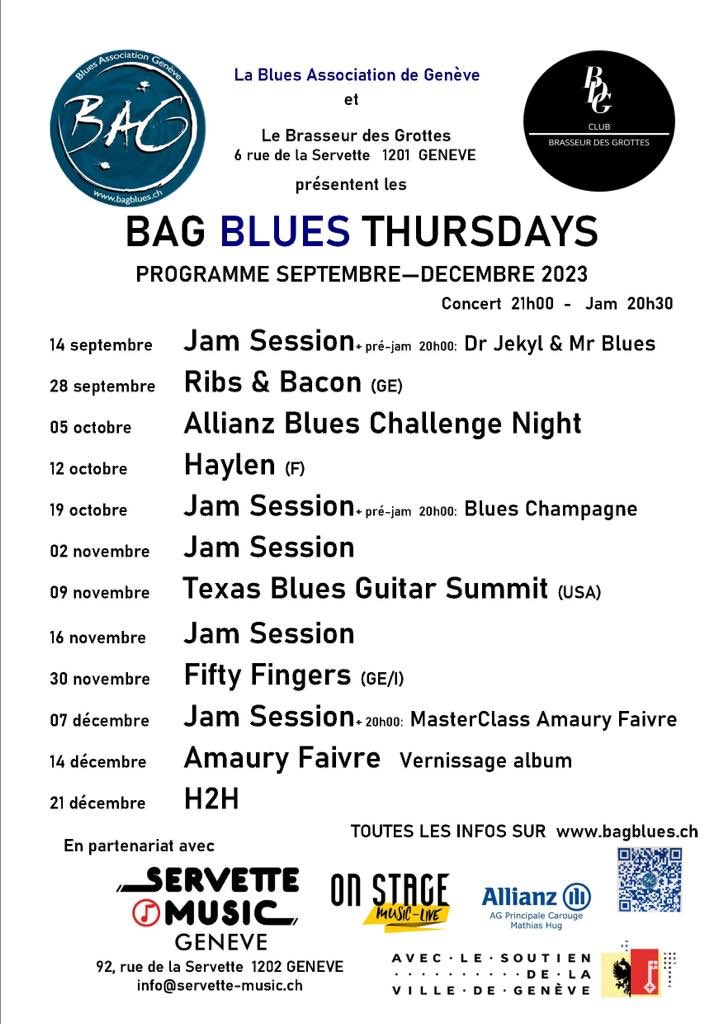 #Geneva #livemusic #Blues #concert #Genève 
Découverte les concerts de l’automne 2023 du BAG - Blues Association Geneva