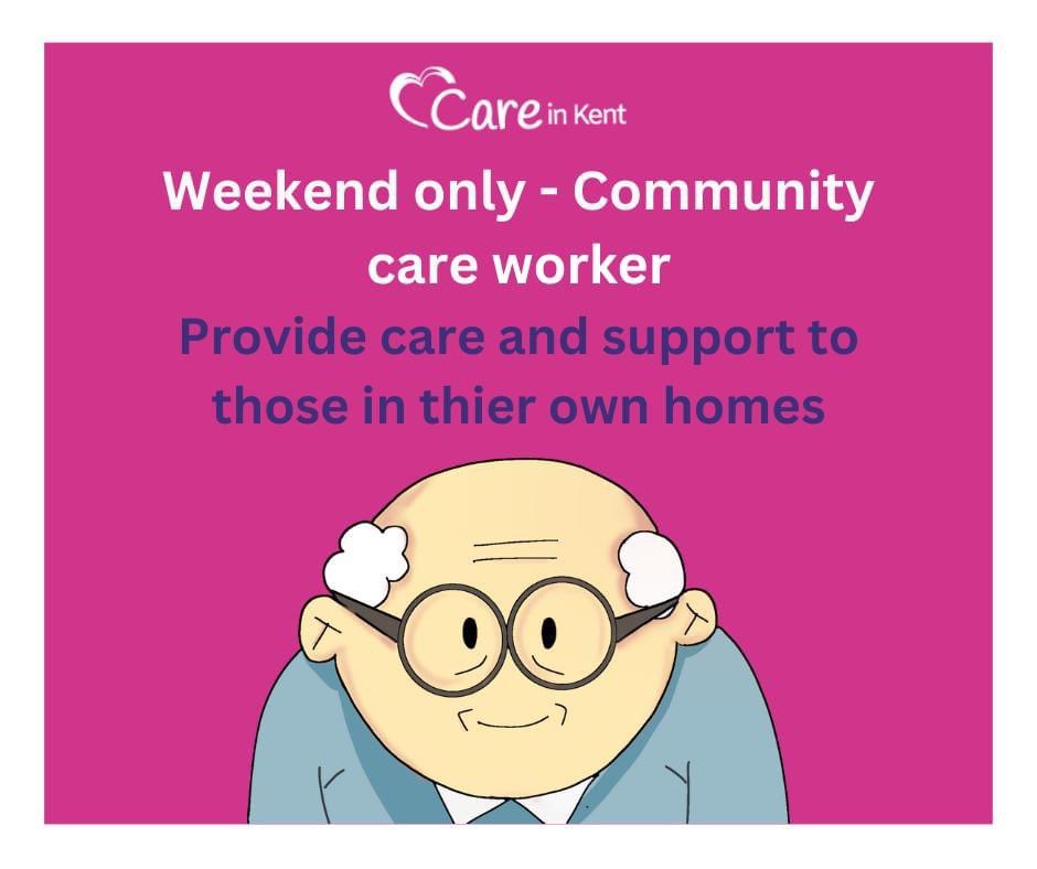 CareinKent's tweet photo. 🤩Job of the week🤩
🤩Weekend only - community care worker🤩
Sat/Sun available between 7am-10pm - You CHOOSE your days/hours!
Apply here - https://t.co/R51WNl5k4v 

#JobsInAshford #JobsInFolkestone #CareJobs #WeekendJobs #SaturdayJob #SundayJob #FlexibleJobs #WorkInSocialCare https://t.co/Wh0YBhXcpj