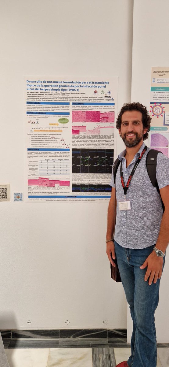 uco_pig's tweet photo. Póster de nuestra compañera Inés Ruedas-Torres sobre el desarrollo de una nueva formulación para el tratamiento tópico de la queratitis producida por el virus del herpes simple tipo I, presentado por Jaime Gómez-Laguna en la XXXIV Reunión de la #SEAPV. Enhorabuena!! @uchceu https://t.co/HkpLttHR96