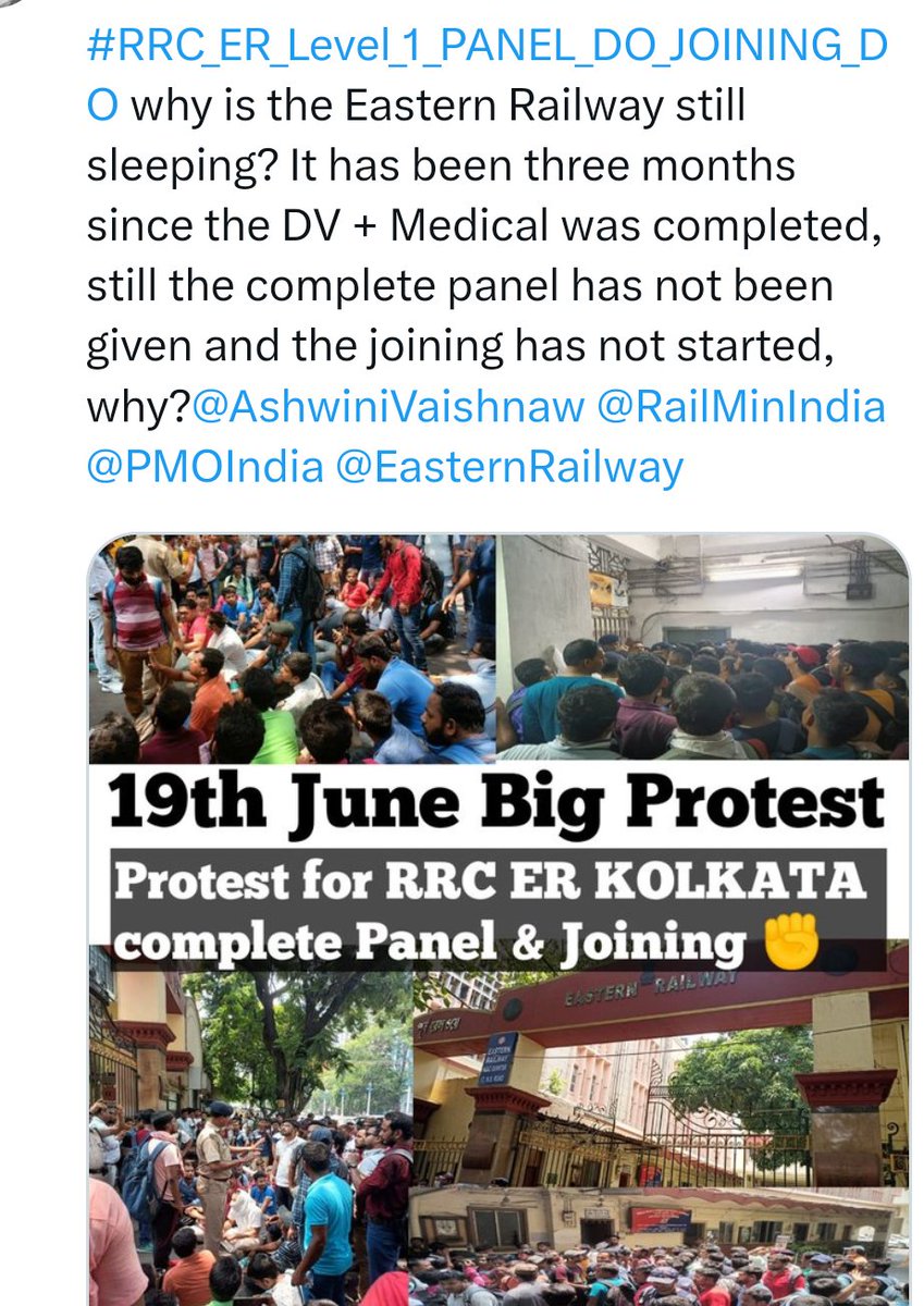 Rroy8332264's tweet photo. @TheLallantop #RRC_ER_Level_1_PANEL_DO_JOINING_DO 
@DoPTGoI @EasternRailway 
Is this mission mode@pmo?
Shameless rrc kolkata https://t.co/6mxiZwKxVm