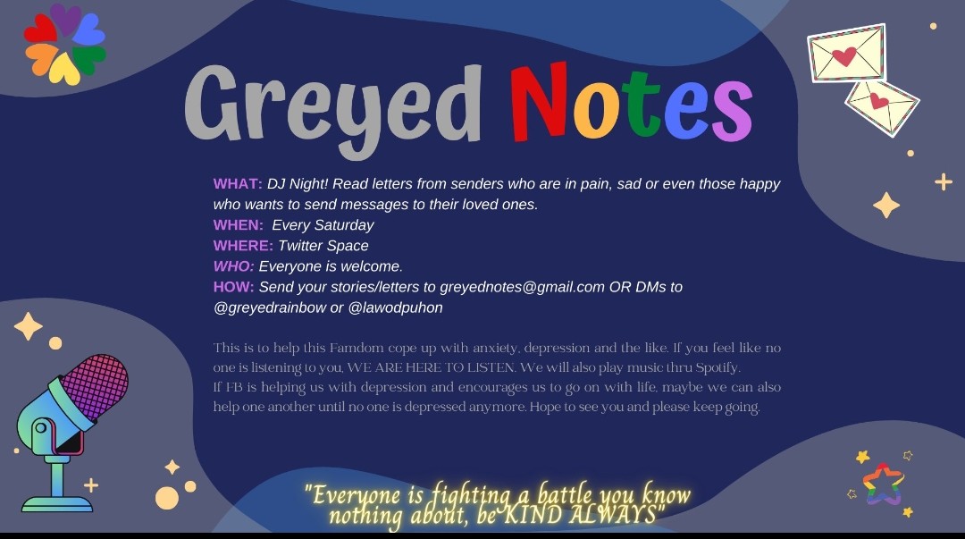 2Infinity4ever's tweet image. Have you heard of GreyedNotes (GN) ? You can send in anything anytime &amp;amp; from everywhere you want! Let&apos;s give GN more color &amp;amp; connect with this project! Pls RT to support GN! 💖
#freenbecky #inspiredbyFreenBecky
#greyednotes
#angelsbecky
#srchafreen
#sharedfeelings
#sharedthoughts